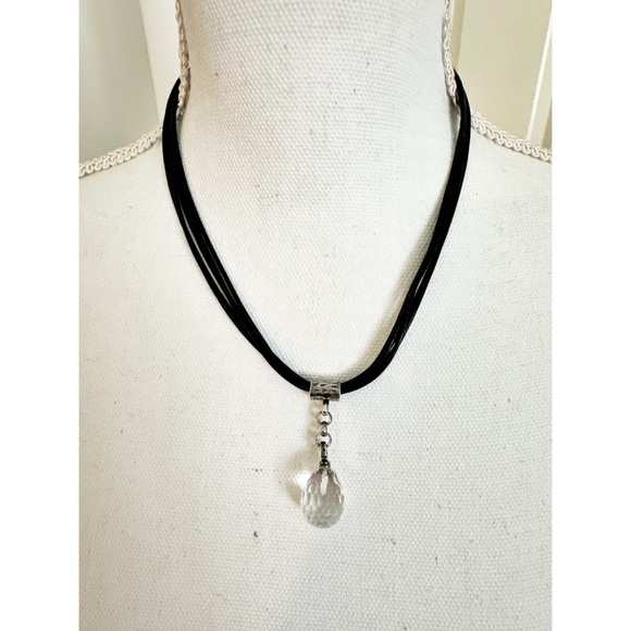 Silpada Jewelry - Silpada Multi-Strand Black Leather Necklace W/ A Faceted Quartz Pendant 16”